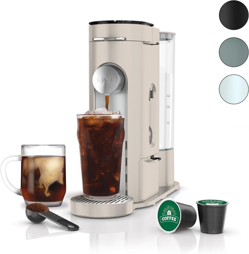 Ninja Pods & Grounds Single-Serve Coffee Maker, K-Cup Pod Compatible, Brews Grounds, Compact Design, 56-oz. Reservoir, 6-oz. Cup to 24-oz. Travel Mug Brew Sizes, Iced Coffee Maker, Stone, PB041ST - Image 1